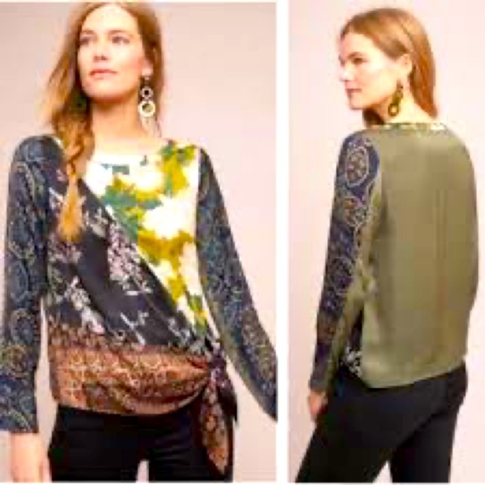 Tiny Mixed Media Dark Blooms floral tie front tee.